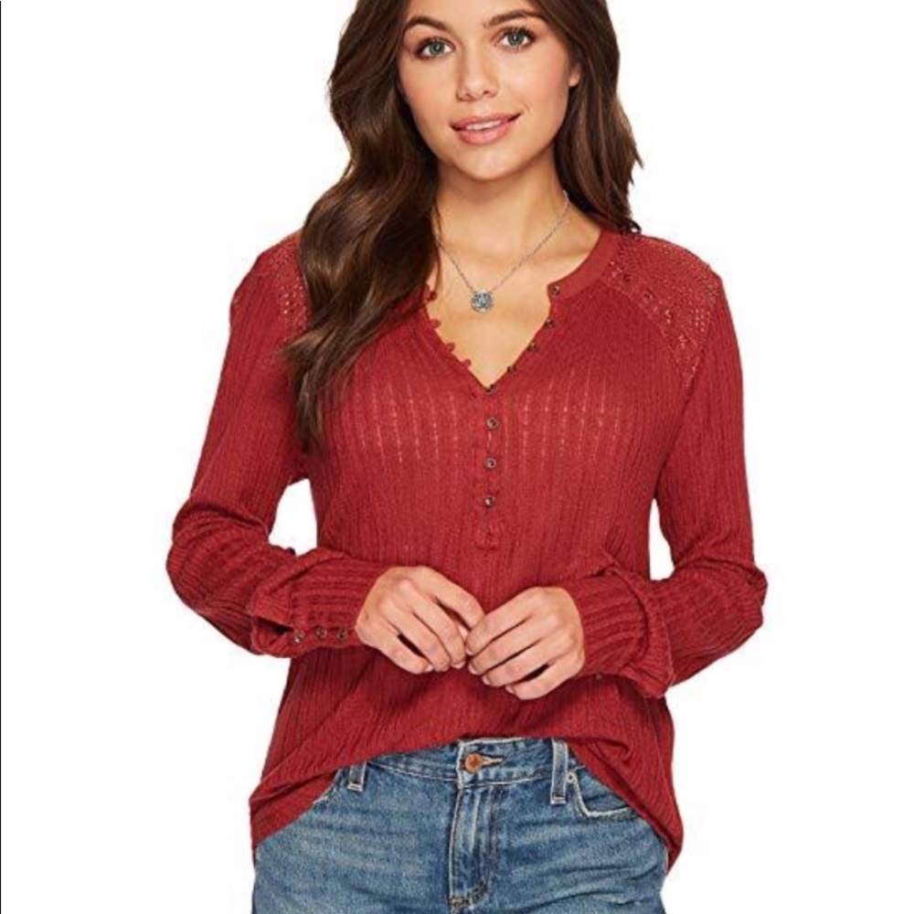 NWT Lucky Brand Embroidered Mix Henley Size XS